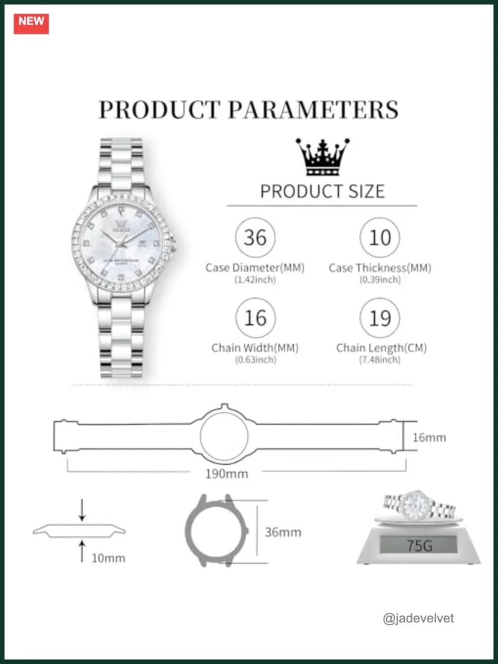 Women's Ceramic Stainless Steel Bracelet Watch Mother of Pearl Roman Dial